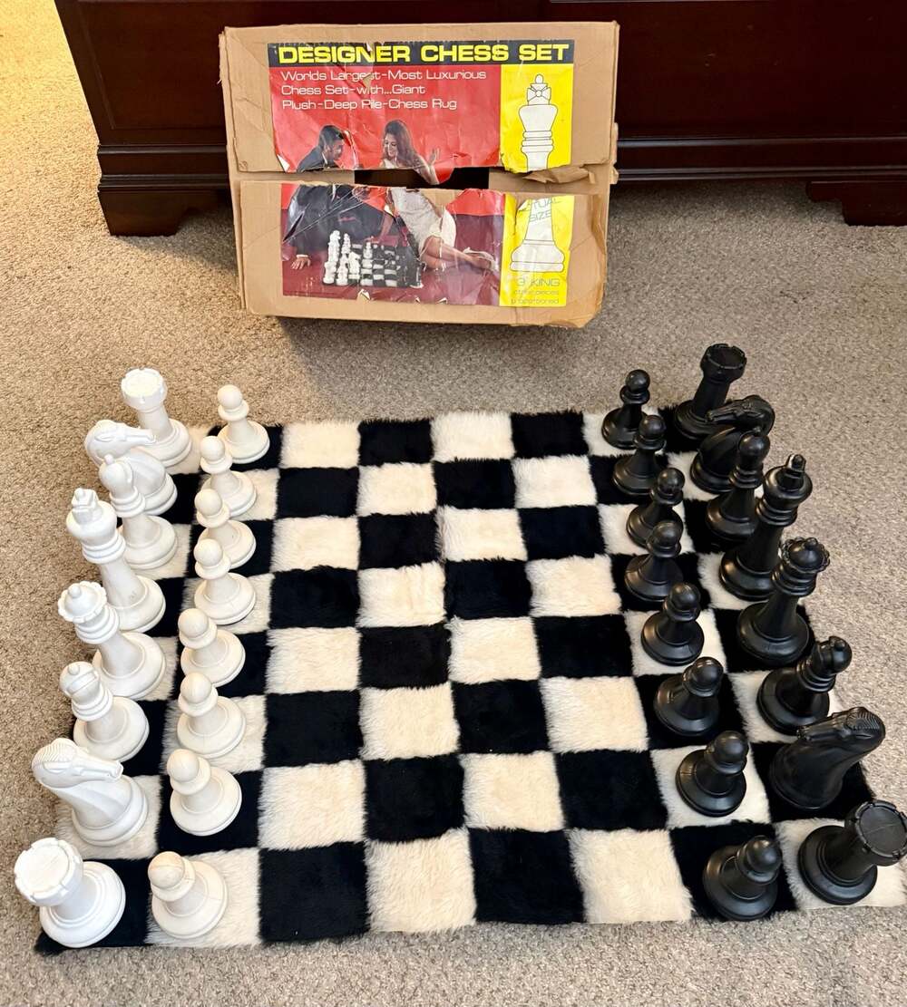 Vintage Designer Chess Set with Giant Plush Deep Pile Chess Rug